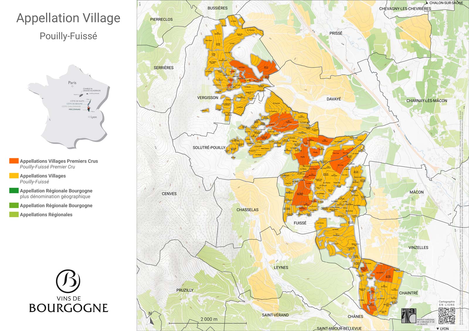 carte de l'appellation Pouilly-Fuissé (Mâconnais) - Bourgogne