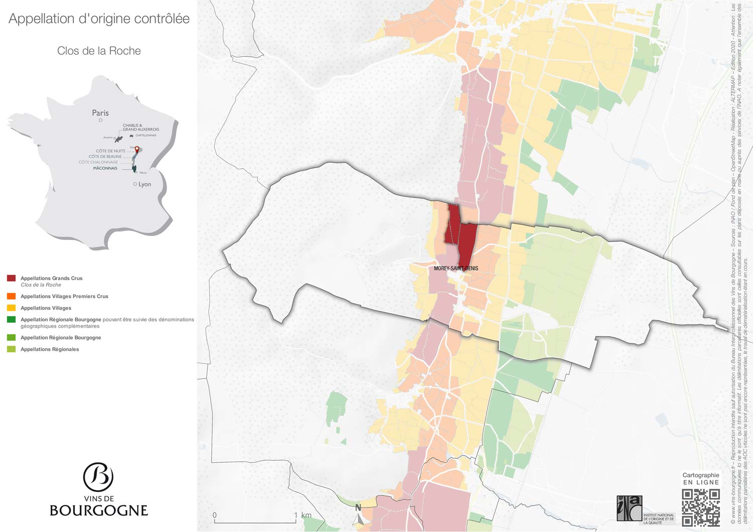 carte de l'appellation Clos de la Roche Grand Cru - Côte de Nuits - Bourgogne