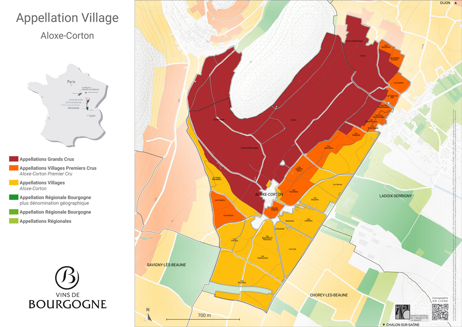 Map of the Corton Grand Cru appellation - Côte de Beaune - Burgundy